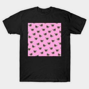 Pink Pug Pattern Design T-Shirt